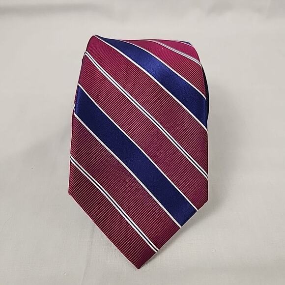 Tommy Hilfiger Men’s 100% Silk Repp Tie Necktie Red Navy Blue&White Stripes USA - Picture 1 of 5